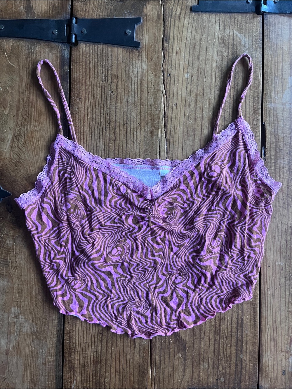 PacSun Pink & Brown Swirl Lace Cami Crop Top